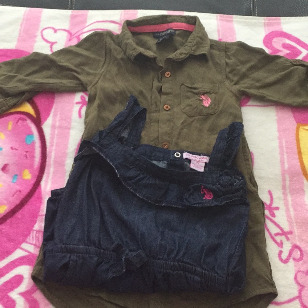 US POLO 2t green dress & 2t blue jean romper.
